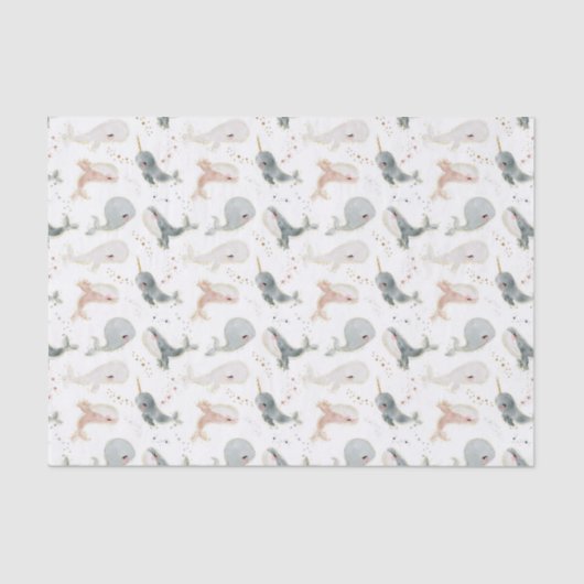 Papier Mousseline Sous l'océan Mer Baleine Whimsical et étoiles (Recto)