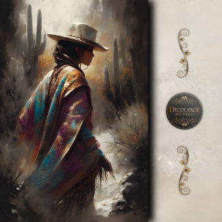 Papier Mousseline Southwestern Desert Cowgirl Art Decoupage