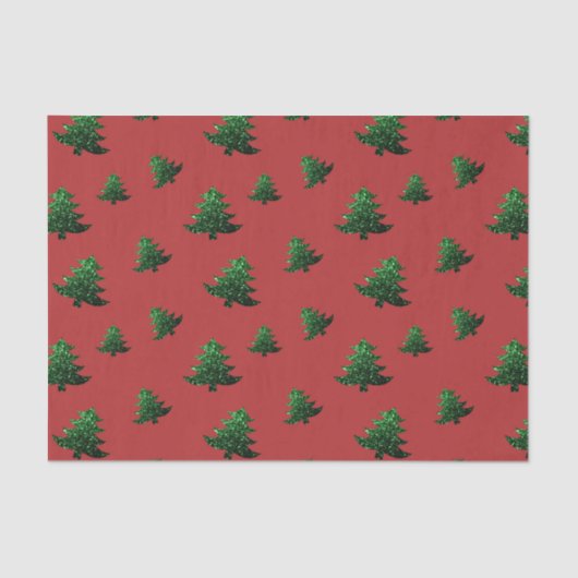 Papier Mousseline Sparkly sapin vert étincelle rouge motif (Recto)