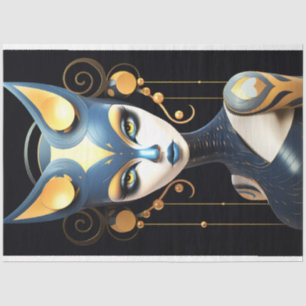 Papier Mousseline Sphinx Chat Noir Or Bleu Art Déco Découpage
