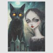 Papier Mousseline Spooky Moonlit Black Cat Halloween Decoupage (Recto)