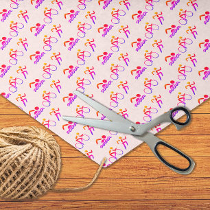 Papier Mousseline Sports motifs triathlon rose