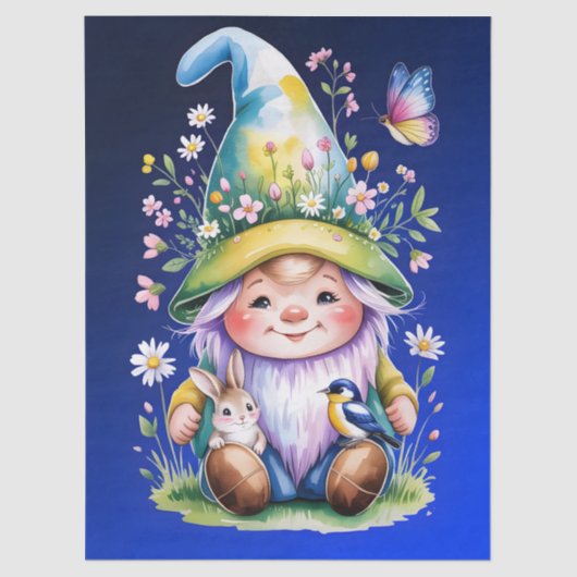 Papier Mousseline Spring Gnome with Bunny and Bluebird (Recto)