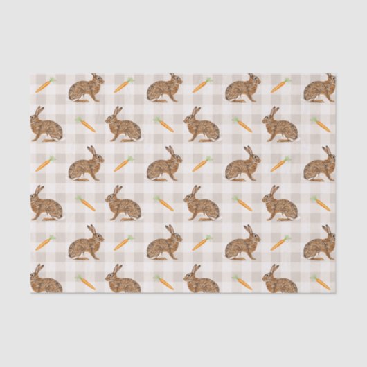 Papier Mousseline Spring Hare And Carrots Beige Gingham Easter (Recto)