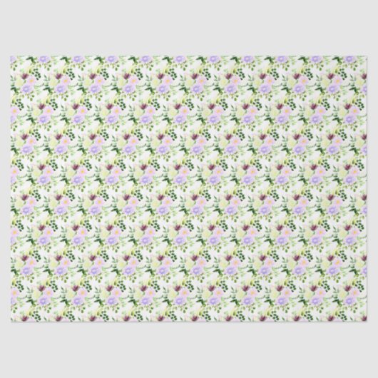 Papier Mousseline Spring Purple Flowers with Foliage (Recto)