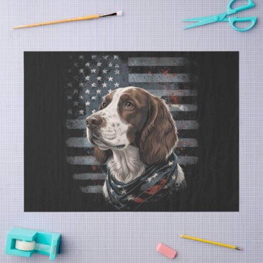 Papier Mousseline Springer Spaniel Chien Drapeau Américain (Artisanat)