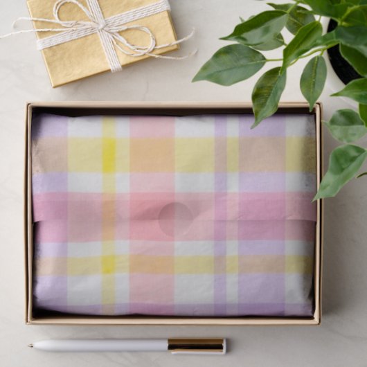 Papier Mousseline Springtime Pink Lavender Plaid  (Cadeau)
