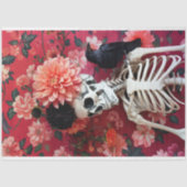 Papier Mousseline Squelette avec corbeau rose dahlia gothique Découp (Recto)