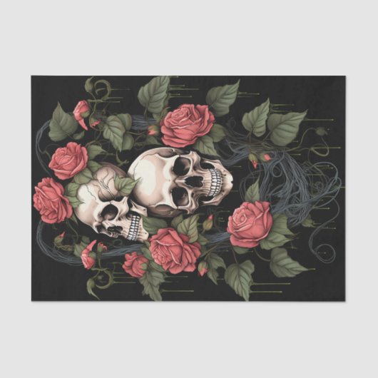 Papier Mousseline Squelette crâne avec aquarelle Rose (Recto)
