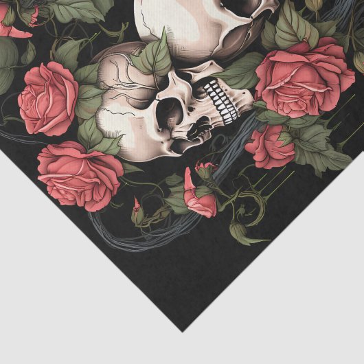 Papier Mousseline Squelette crâne avec aquarelle Rose (Détail)