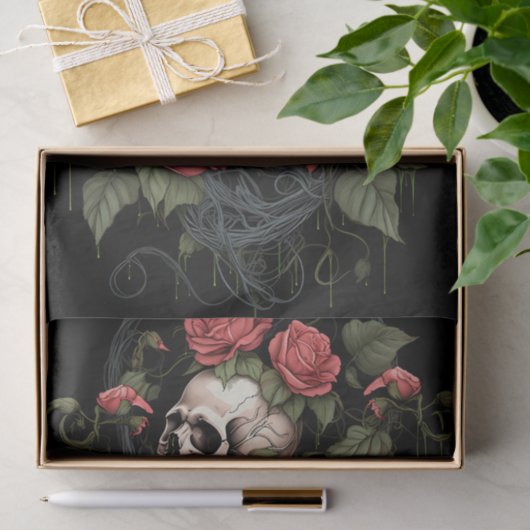 Papier Mousseline Squelette crâne avec aquarelle Rose (Cadeau)