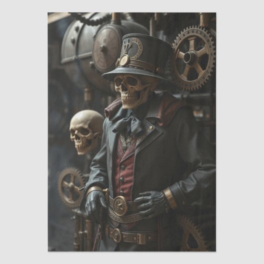 Papier Mousseline Squelette Steampunk d'Halloween (Recto)