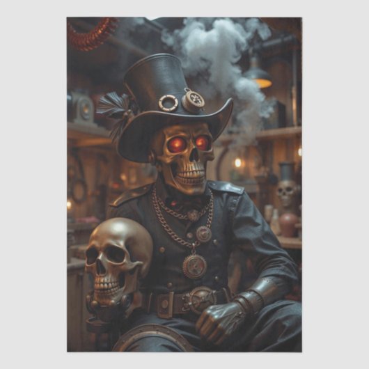 Papier Mousseline Squelette Steampunk d'Halloween (Recto)