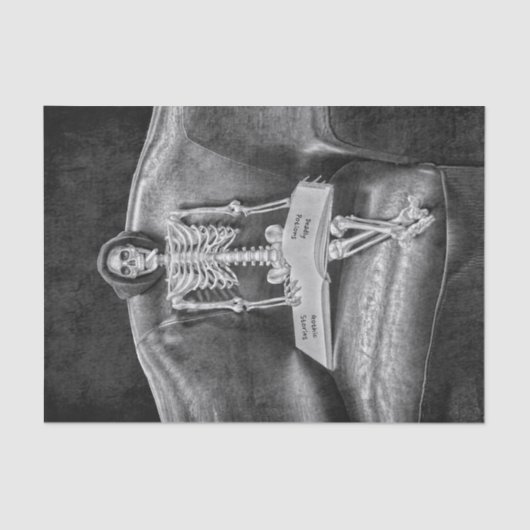 Papier Mousseline Squelette Vintage Noir Et Blanc Gothique (Recto)