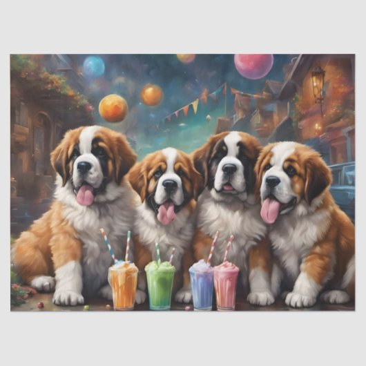 Papier Mousseline St Bernard Puppies et Milkshakes (Recto)