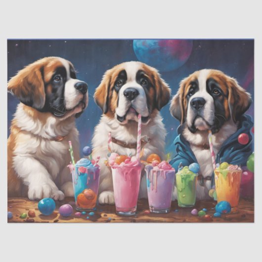 Papier Mousseline St Bernard Puppies et Milkshakes (Recto)