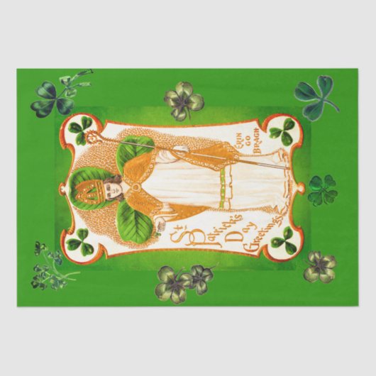 PAPIER MOUSSELINE ST.PATRICK'S DAY SHAMROCKS VERTS ET TRINITÉ (Recto)