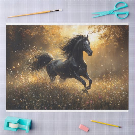 Papier Mousseline Stallion noir sauvage Mustang Découpage (Artisanat)