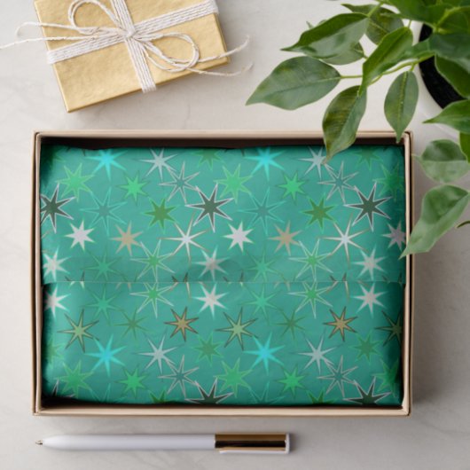 Papier Mousseline Starburst Print, Turquoise et Aqua (Cadeau)