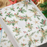 Papier Mousseline Starfish et Holly Tropical Christmas Beach<br><div class="desc">Ce papier de tissu de Noël sur le thème de la plage tropicale présente un motif côtier d'étoiles de mer,  de feuilles saints et de baies,  et de pinèdes,  sur un arrière - plan blanc.</div>