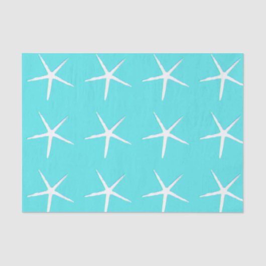 Papier Mousseline Starfish Motif Blanc Turquoise Bleu Nautique Abstr (Recto)
