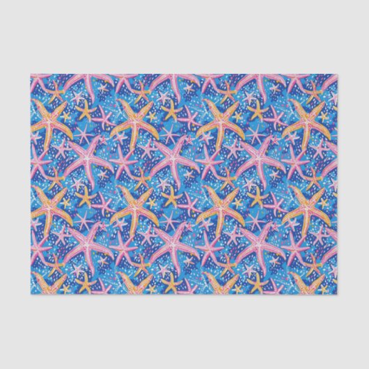 Papier Mousseline Starfish Motif rose et bleu découpage (Recto)