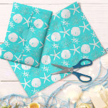 Papier Mousseline Starfish Sand Dollar Christmas Beach Aqua Blue<br><div class="desc">Ce papier de tissu bleu aqua avec un motif de plage de Noël d'étoiles de mer, de dollars de sable et de corail de parties scintillant, est parfait pour l'emballage cadeau de vacances côtier, découpage, et l'artisanat. *Si vous souhaitez que ce design soit disponible sur d'autres produits ou si vous...</div>
