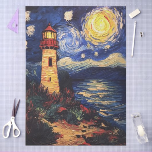 Papier Mousseline Starry Night Lighthouse Peinture Découpage (Artisanat)