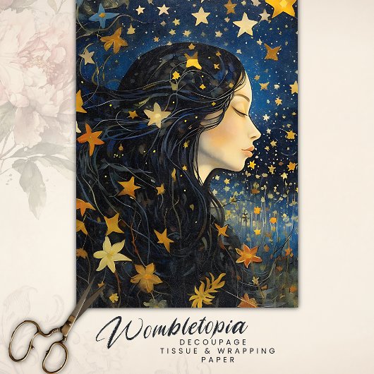 Papier Mousseline Starry Night Sky Art Nouveau Dream Girl Découpage