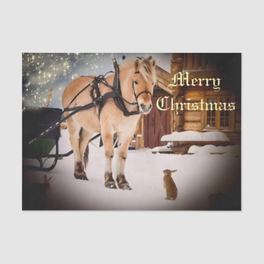 Papier Mousseline Starry Noël nuit à la ferme avec cheval (Recto)