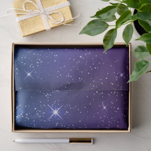 Papier Mousseline Starry twilight celestial night sky purple blue (Cadeau)