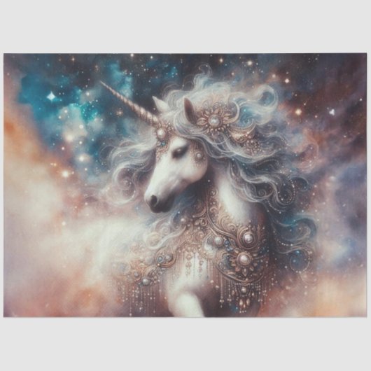 Papier Mousseline Starry Unicorn Fantasy Art Decoupage  (Recto)