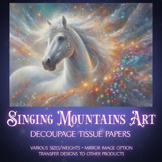 Papier Mousseline Starry White Horse Fantasy Craft Decoupage