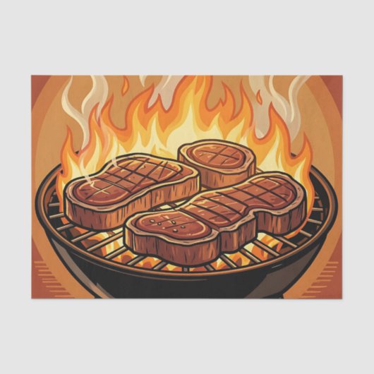 Papier Mousseline Steaks grillés flammes BBQ (Recto)