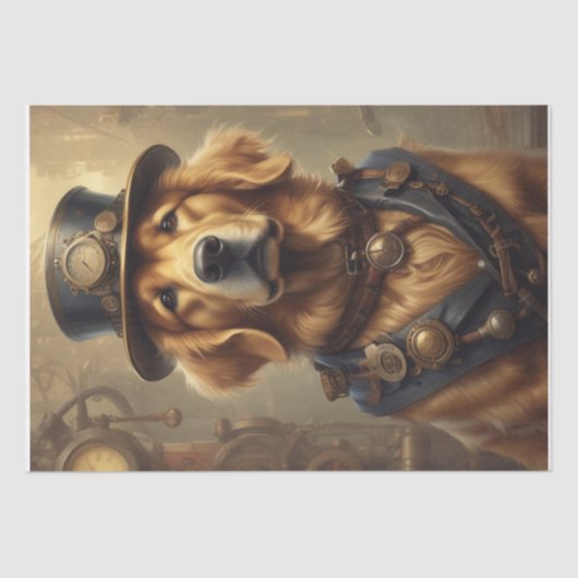 Papier Mousseline Steam Punk Golden Retriever tissu/papier découpage (Recto)