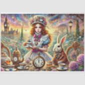 Papier Mousseline Steampunk Alice and White Rabbit Teatime Decoupage (Recto)