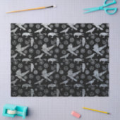 Papier Mousseline Steampunk Argent Zinc engrenages et corbeaux (Artisanat)