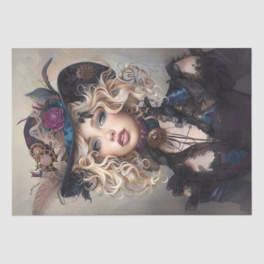 Papier Mousseline Steampunk Blonde-Lady Cogsworth Découpage (Recto)