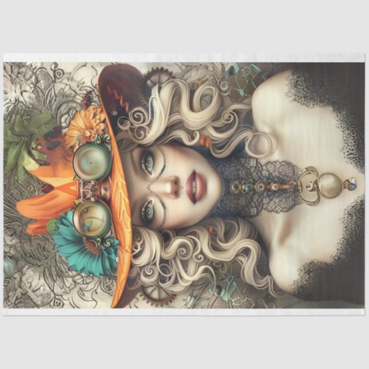 Papier Mousseline Steampunk Bohemian Style Lady Decoupage (Recto)
