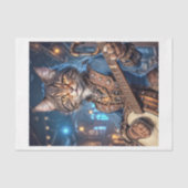 Papier Mousseline Steampunk chat femelle jouant au banjo - (Recto)