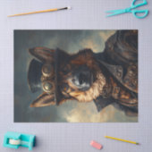 Papier Mousseline Steampunk Chien berger allemand en haut du chapeau (Artisanat)
