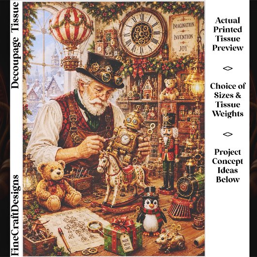 Papier Mousseline Steampunk Christmas Toy Workshop FV4 Decoupage