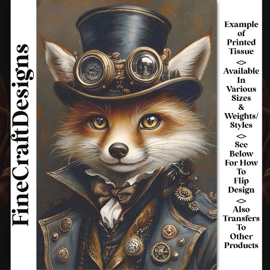 Papier Mousseline Steampunk Cute Elegant Fox BR8 Découpage