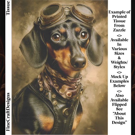 Papier Mousseline Steampunk Dachshund Dog Aviator EP7R Decoupage