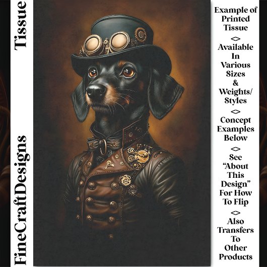 Papier Mousseline Steampunk Dachshund Wiener Portrait CR5 Découpage