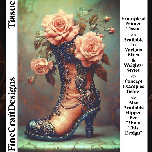 Papier Mousseline Steampunk Dames Boot & Rose Roses DF8LF Découpage
