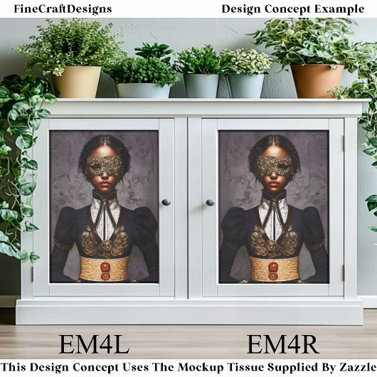Papier Mousseline Steampunk Dark Skin Woman In Mask EM4L Decoupage
