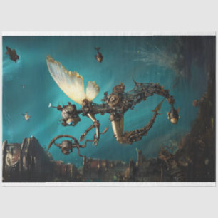 Papier Mousseline Steampunk Diver sous-marin Découpage Turquoise