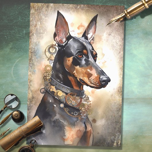 Papier Mousseline Steampunk Doberman 1 papier découpage