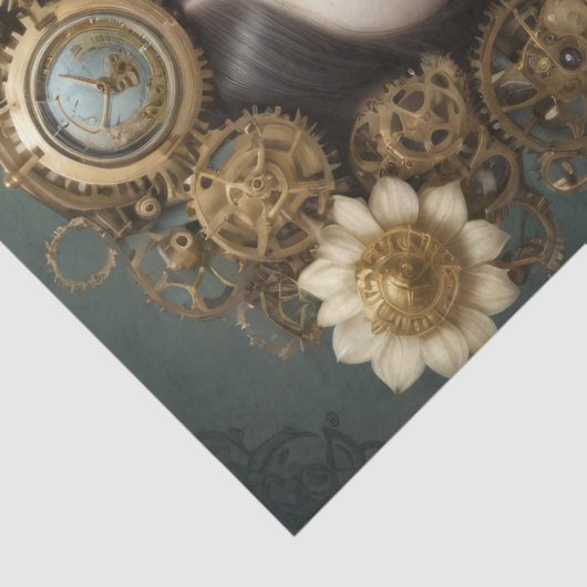 Papier Mousseline Steampunk Fille en fleurs - Découpage - (Détail)